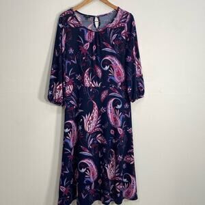 Talbots Jersey Knit Paisley Dress 14 Fit & Flare